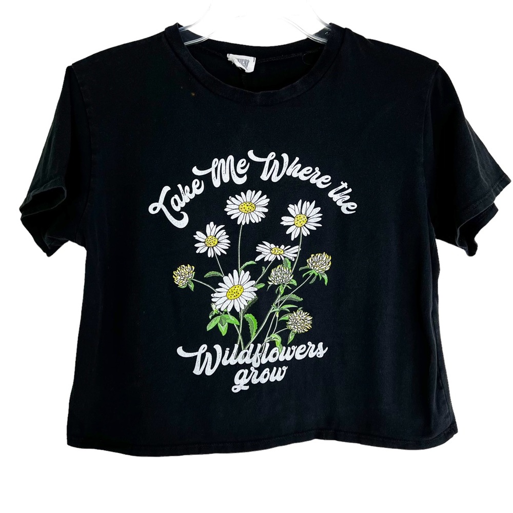 Funky Pink Take Me Where the Wildflowers Grow Cropped Graphic T-Shirt Women’s M